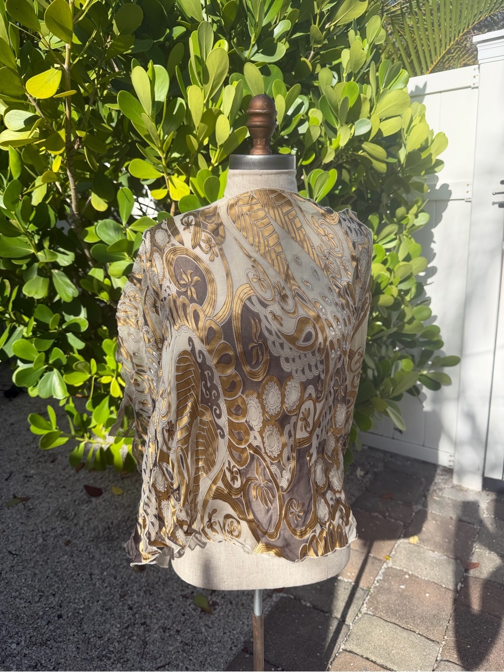 Vintage Sheer Paisley Print shawl/poncho in Gold and Cream